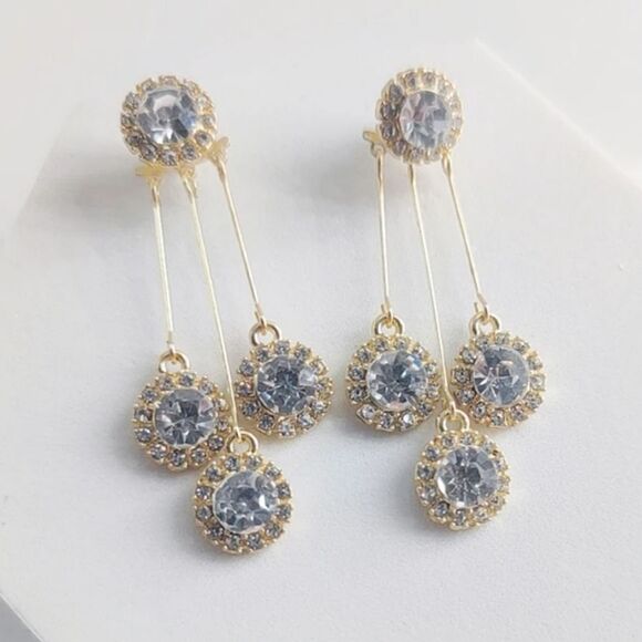 Clear White Baguette Diamond Cluster Dangle Earrings 14K Gold 925 Silver - Picture 7 of 10